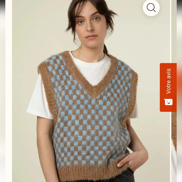 FRNCH Maiva Sweater vest. Pink/white checkered. Size small - Picture 3 of 13